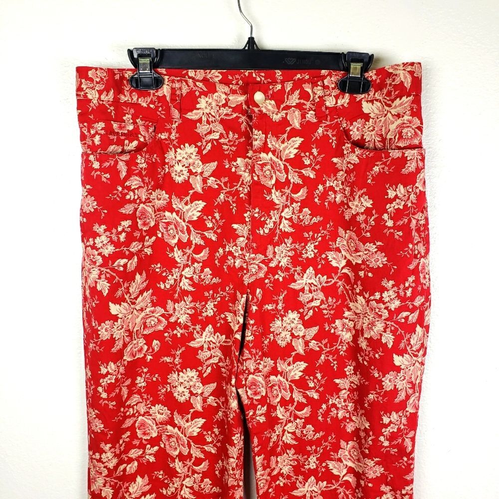 Women's Lauren Ralph Lauren Green Label Red White Floral Spring Pants Size 14 - Picture 10 of 10